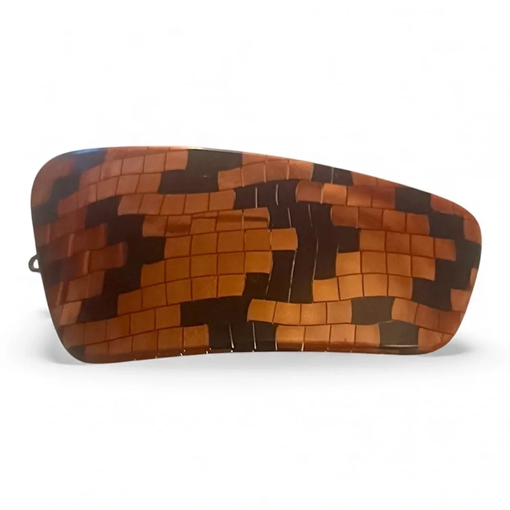 1970’s‎ Vintage Large Brown and Black French Barrette with Wire Clasp, 3.4” Long